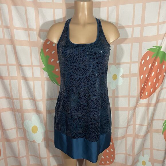 Y2k Express Dreamweight Cotton Navy Blue Sequin 07/2010 Mini Dress Size Medium - Picture 1 of 8